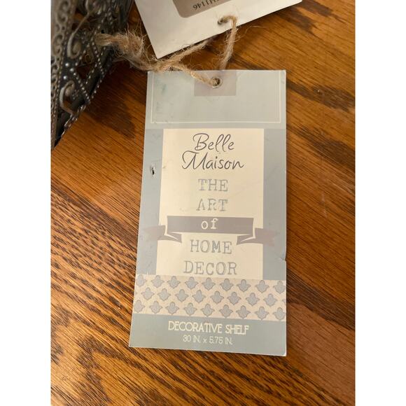 Belle Maison Decirative shelf Bronze tone metal with rustic wood top - Picture 6 of 6